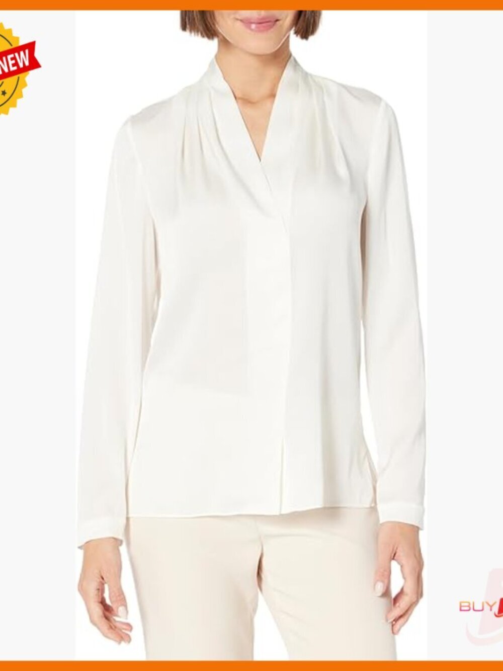 Long Sleeve V-Neck Silk Georgette Blouse, Regular Fit, Dry Clean Only
